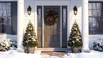 Winter Decorated Home Entrance.