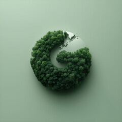 A stylized letter "G" formed by dense green trees encircling a globe, set against a muted green background.