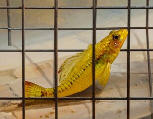 Yellow Fish in a Metal Cage.