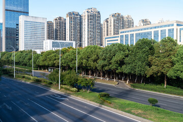 Empty urban road and buildings in the city