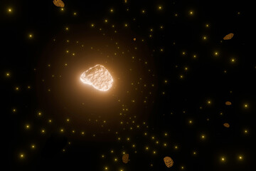 宇宙空間に浮かぶ隕石