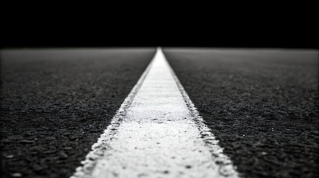 White chalk line on dark asphalt vanishing into blackness - Powered by Adobe