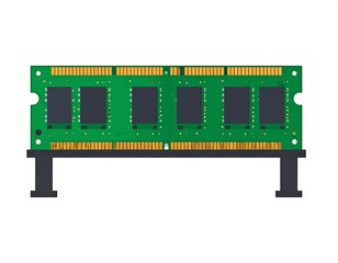 A computer random access memory module, showing the circuit board and metallic connectors, is displayed against a plain white background.