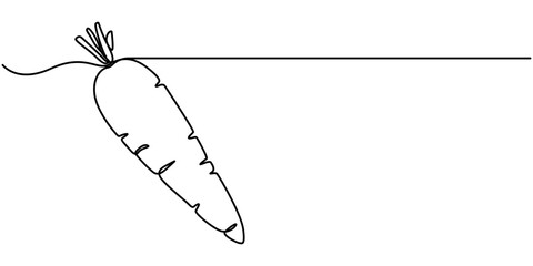 Continuous one line drawing of carrot vegetable. One line drawing vector illustration of carrot plant. Editable outline. 
