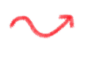 Abstract red wavy arrow symbol pointing upward indicating progress direction growth forward movement directional sign indicator isolated on transparent background