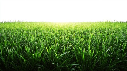 Close-up view of vibrant green grass under a bright, hazy sky, suggesting growth and nature
