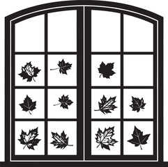  Autumn Window Frame Silhouette Vector Illustration