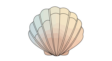 A detailed illustration of a single, large scallop shell with radiating ribs and a gradient of pastel colors.