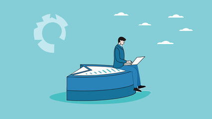 Part-time job, side job or small business, additional work outside working hours, division or tome management, work tracking system or day planning, businessman working using laptop over hours cut

