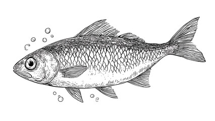 Fototapeta premium A detailed black and white illustration of a fish