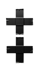 Obraz premium Two black crosses isolated in the center, presenting a sense of balance and mystery. These crosses feature a distinct geometric design, which may symbolize duality or opposition