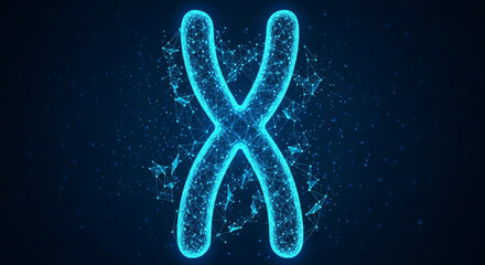 chromosome with a glowing blue plexus network, symbolizing genetic science, biotechnology, and futuristic innovation