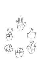 Fototapeta premium Various hand gestures depicted in a creative illustration, showcasing different symbols 