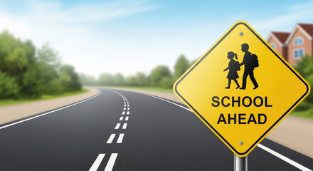 Children Walking To School Sign On A Road