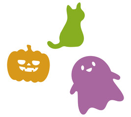 猫とかぼちゃとおばけのかわいいイラストセット