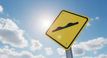 Beware of the Speed Bump Road Sign Against Sunny Sky Background