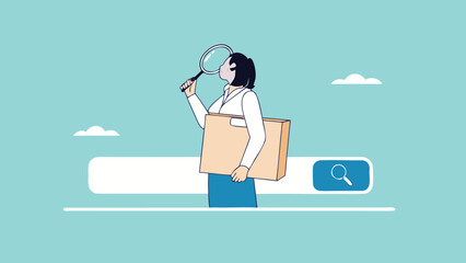 find new job or explore website concept, looking for job vacancies, browse the internet to get information, search concept, woman looking for job information in the search box using magnifying glass

