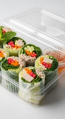 Fresh Spring Rolls in a Clear Container - Healthy and Delicious.