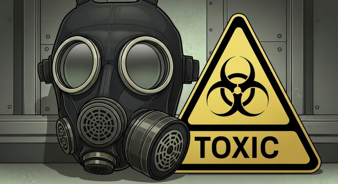 Gas Mask and Biohazard Sign Warning of Toxic Danger