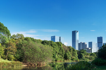 Fototapeta premium Lakeside modern office building in China