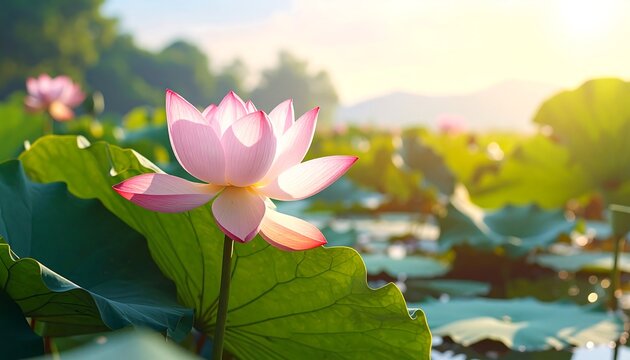 Pink Lotus Flower in Sunlight.