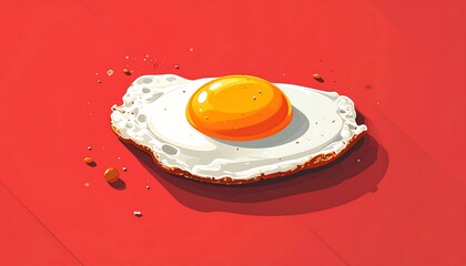 Fried Egg on Red Background.