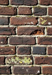 Detailed Brick Wall Texture with Varied Colors and Mortar.