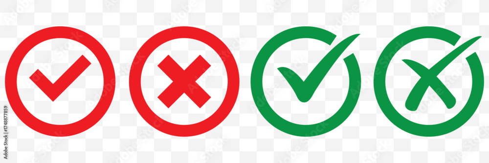 Wall mural check mark icon button set. check box icon with right and wrong buttons and yes or no checkmark icon