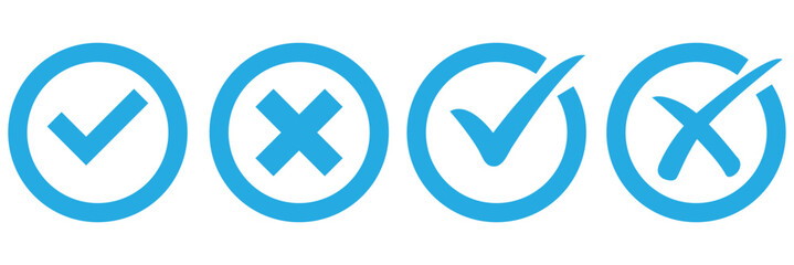Check mark icon button set. Check box icon with right and wrong buttons and yes or no checkmark icons in green tick box and red cross. Isolated checkmark symbol, right and wrong sign concept. Icon.