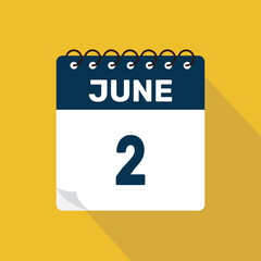 june 2 calendar icon vector illustration with design