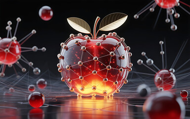Stunning digital apple with golden leaves represents cutting edge technology, innovation, and modern networking, perfect for tech brands and futuristic designs