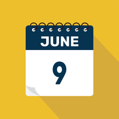 june 9 calendar icon vector illustration with design
