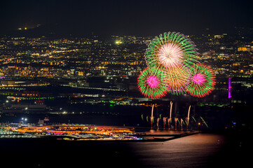 六甲山からの万博会場と大阪の夜景と花火
