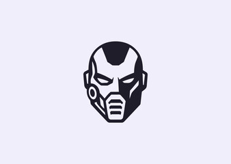 A simple cyborg mask logo, combining human and robotic traits to represent innovation, intelligence, and futuristic identity