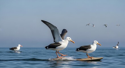 Seagulls in the Ocean - A Study in Avian Grace and Coastal Beauty.