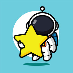 Cute Astronaut Holding Star Illustration for Space Cartoon Character and Dream Concept Design