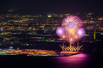 六甲山からの万博会場と大阪の夜景と花火