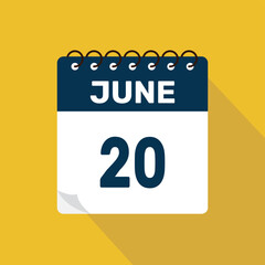 june 20 calendar icon vector illustration with design