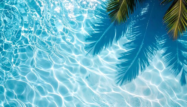 Sunlight dances on rippling turquoise water, dappled by the shadows of tropical palm fronds above. - Powered by Adobe
