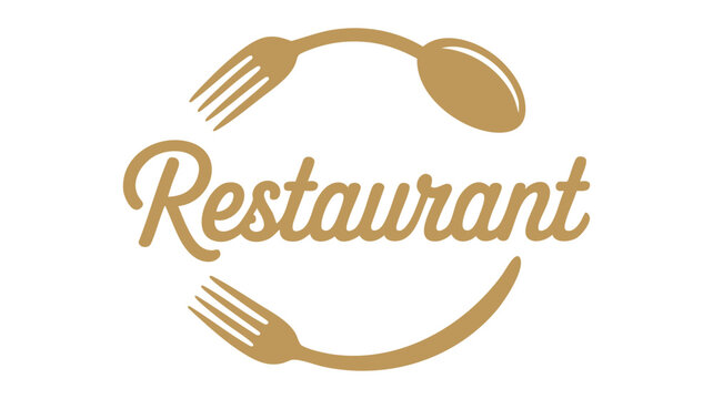 Elegant restaurant logo with fork spoon motif and script font for food service businesses
