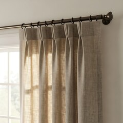 Elegant Pinch Pleat Curtains with Bronze Rod and Rings.