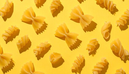 Close Up of Bow Tie Pasta on Yellow Background.