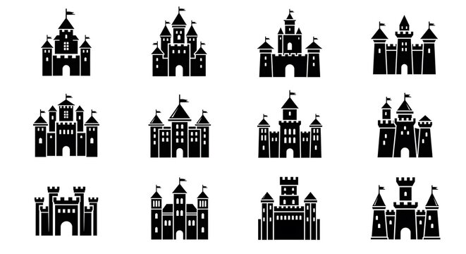 Collection of Castle Silhouettes - Fantasy Architecture and Medieval Fortifications.