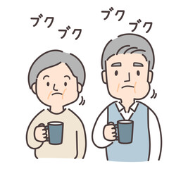 シニア夫婦のブクブクうがい（手書き文字付き）
