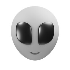 Head of a Light Gray Alien with Large Black Eyes and a Subtle Smile on a Transparent Background