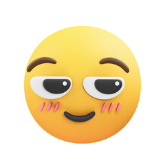 Yellow 3D Emoji Face with Blushing Cheeks and Playful Eyes Expressing Shy Amusement on a Transparent Background