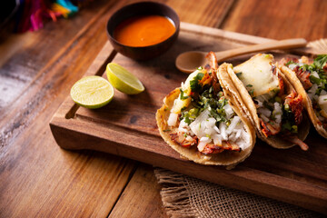 Tacos al pastor. Also known as Tacos de Trompo, they are the most popular type of street tacos in Mexico, commonly made with pork and beef marinated with achiote.