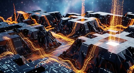 Futuristic Cityscape with Energy Flow and Technological Advancement.