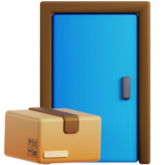 3D Rendered Box Delivery at the Blue Door Illustration Delivery Service