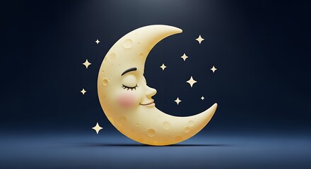 Naklejka premium Dreamy Cartoon Moon Illustration on Dark Blue Background